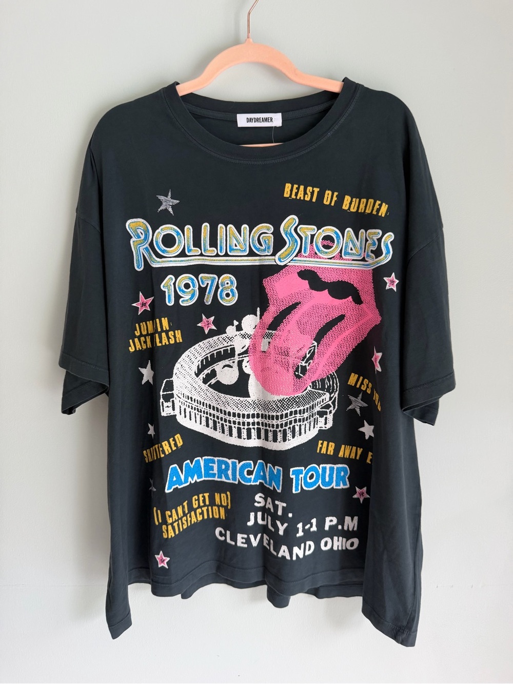 NWT DAYDREAMER Free People collab. OS Rolling Stones T-shirt